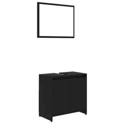 Set mobilier de baie, 3 piese, negru, PAL