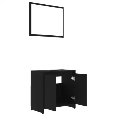 Set mobilier de baie, 3 piese, negru, PAL