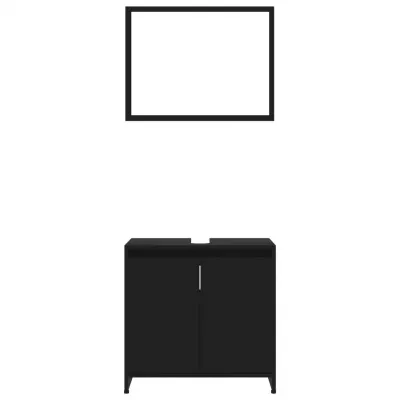 Set mobilier de baie, 3 piese, negru, PAL