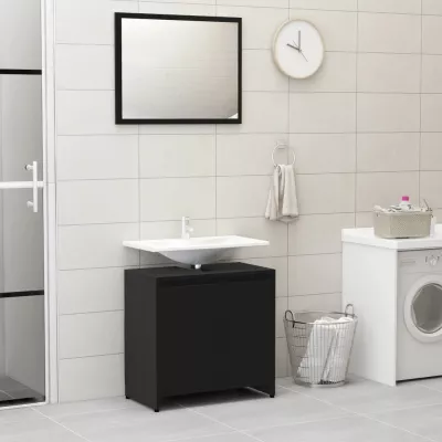 Set mobilier de baie, 3 piese, negru, PAL