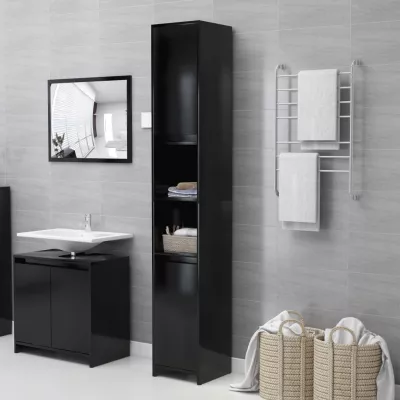 Set mobilier de baie, 3 piese, negru, PAL