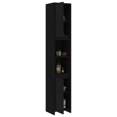 Set mobilier de baie, 3 piese, negru, PAL