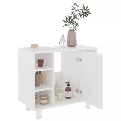 Set mobilier de baie, 4 piese, alb extralucios, PAL