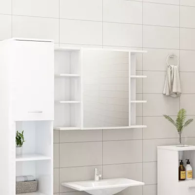 Set mobilier de baie, 4 piese, alb extralucios, PAL