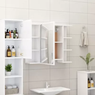 Set mobilier de baie, 4 piese, alb extralucios, PAL