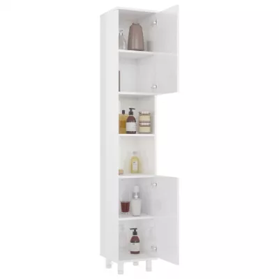 Set mobilier de baie, 4 piese, alb extralucios, PAL