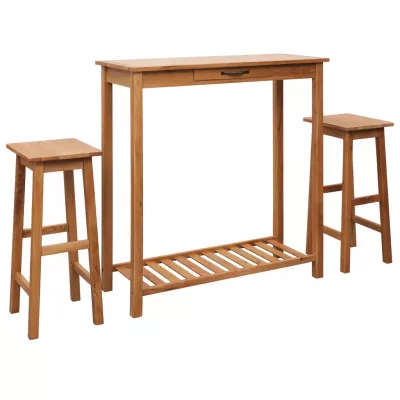 Set mobilier de bar, 3 piese, lemn masiv de stejar
