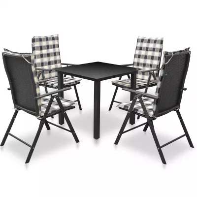 Set mobilier de exterior cu perne, 5 piese, negru, aluminiu