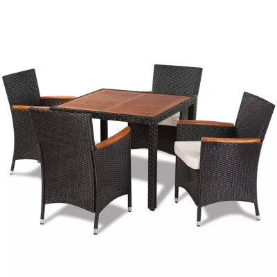 Set mobilier de exterior cu perne, 5 piese, negru, poliratan