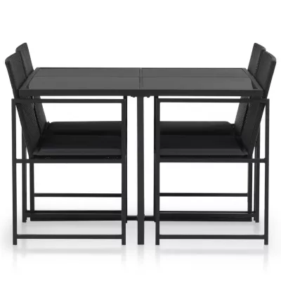 Set mobilier de exterior cu perne, 5 piese, negru, poliratan