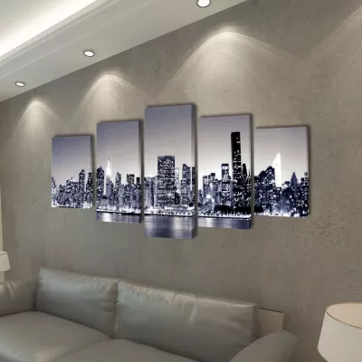 Set tablouri de pânză imprimate, cu panorama New York 200 x 100 cm