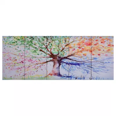 Set tablouri din pânză, copac in ploaie, multicolor, 150x60 cm