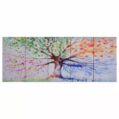 Set tablouri din pânză, copac in ploaie, multicolor, 200x80 cm