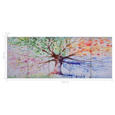Set tablouri din pânză, copac in ploaie, multicolor, 200x80 cm