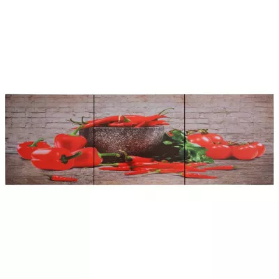 Set tablouri din pânză, imprimeu paprika, multicolor, 120x40 cm