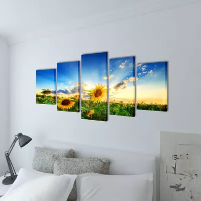 Set tablouri pânză cu imprimeu floarea soarelui, 100 x 50 cm