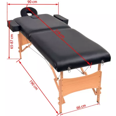Set taburet și masă masaj pliabilă 2 zone, 10 cm grosime, negru
