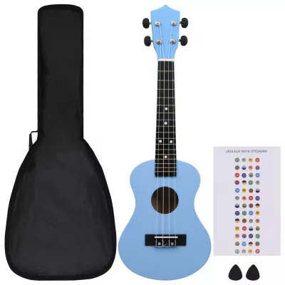 Set ukulele Soprano pentru copii, cu husă, bleu, 23"