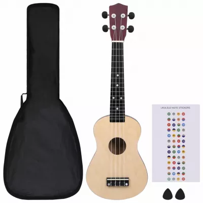 Set ukulele Soprano pentru copii, cu husă, lemn deschis, 23"