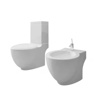 Set vas de toaletă și bideu din ceramică, alb