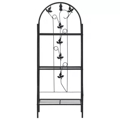 Suport de plante, 3 niveluri, negru, 52 x 28 x 128 cm, fier