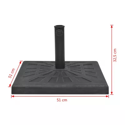 Suport umbrelă de soare, rășină, pătrat, negru, 19 kg