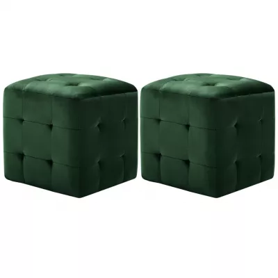 Taburet, 2 buc., verde, 30 x 30 x 30 cm, țesătură catifea