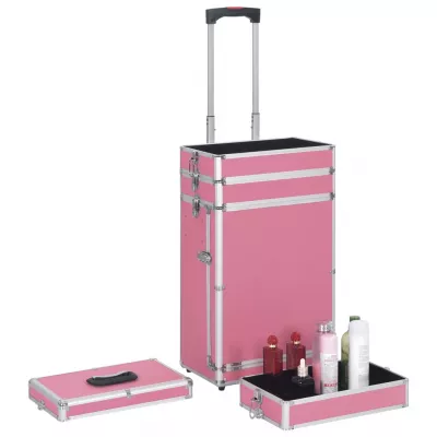 Troler de cosmetice, roz, aluminiu