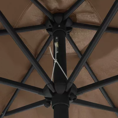 Umbrelă de soare cu LED și stâlp aluminiu, gri taupe, 270 cm