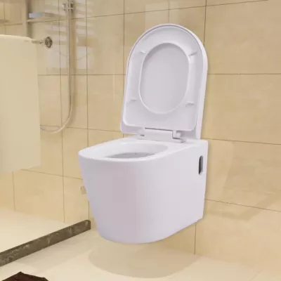 Vas toaletă suspendat cu rezervor incastrat, ceramică, alb