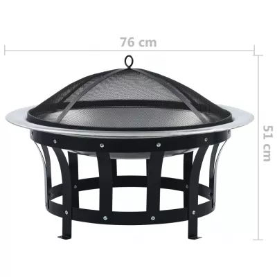 Vatră de foc de exterior cu grătar, 76 cm, oțel inoxidabil