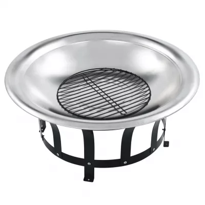 Vatră de foc de exterior cu grătar, 76 cm, oțel inoxidabil