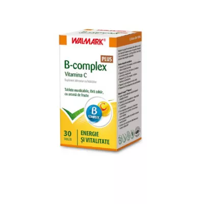 B complex Plus Vitamina C, aromă de fructe, 30 capsule,Walmark