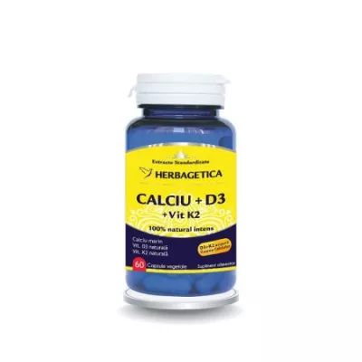 Calciu + D3 + Vitamina K2, 60 capsule, Herbagetica