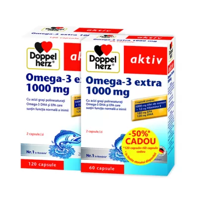 Pachet Omega - 3 Extra, 1000 mg, 120 + 60 capsule, Doppelherz