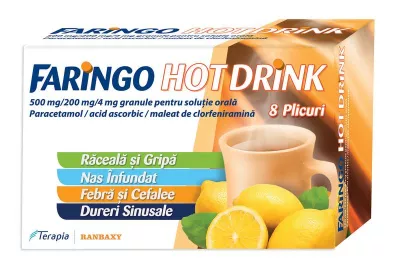 Faringo Hot Drink, 500 mg/200 mg/4 mg, 8 plicuri, Terapia