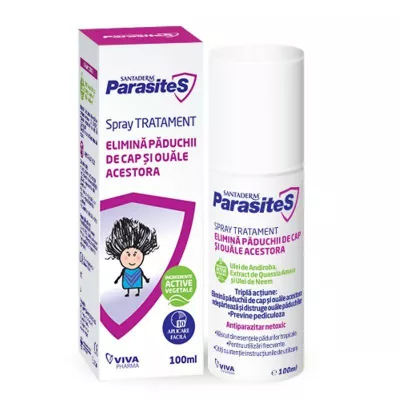 Spray tratament impotriva paduchilor Parasites Santaderm, 100 ml, Viva Pharma