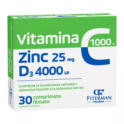 Vitamina C 1000+Zinc 25+D3 4000 cutie,30 comprimate filmate, Fiterman