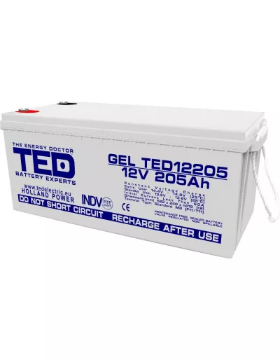 Acumulator 12V GEL Deep Cycle Solar, Dimensiuni 525 x 243 x 220 mm, Baterie 12V 205Ah M8, TED Electric TED003522