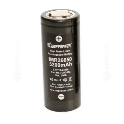 Acumulator Li-Ion 3.7V 26650 5200mAh, Dimensiuni 26 x 65 mm, Descarcare 8A Bulk KeepPower