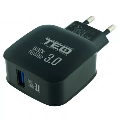 Alimentator Incarcator de la Retea la 1x USB 3.0A 18W Negru Fast Charge, TED Electric TED500086
