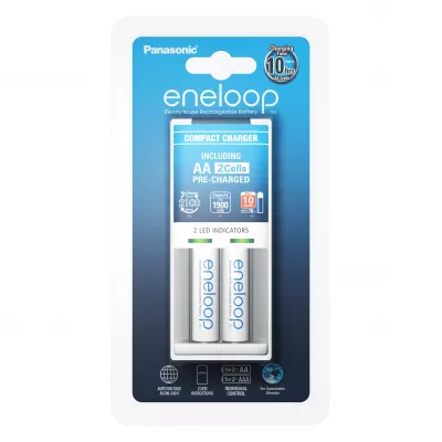 Incarcator Baterii Reincarcabile, Include 2x AA LR6 1900mAh, BASIC cu Incarcare Individuala in 10h, Eneloop K-KJ50MCC20E
