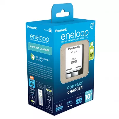 Incarcator Baterii Reincarcabile, Include 2x AA LR6 2000mAh, BASIC cu Incarcare Individuala in 10h, Eneloop K-KJ50MCD20E