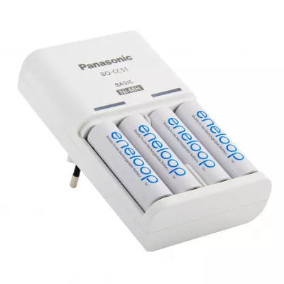 Incarcator Baterii Reincarcabile, Include 4x AA LR6 2000mAh, BASIC cu Incarcare in 10h, Eneloop K-KJ51MCD40E