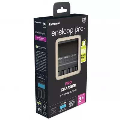 Incarcator Baterii Reincarcabile, Fara Acumulatori, PRO cu USB si LCD, Incarcare Individuala in 2h, Eneloop BQ-CC65E