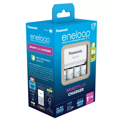 Incarcator Baterii Reincarcabile, Include 4x AA LR6 2000mAh, SMART & QUICK cu Incarcare Individuala in 1.5h, Eneloop K-KJ55MCD40E