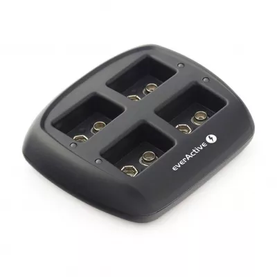 Incarcator Baterii Reincarcabile, Fara Acumulatori, cu 4 Canale de Incarcare Individuala Pentru Acumulatori 9V 6LR61 6LF22, EverActive NC-109