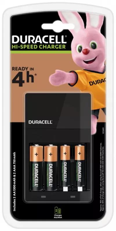 Incarcator Baterii Reincarcabile, Include 2x AA LR6 1300mAh si 2x AAA LR3 750mAh cu Incarcare in 4h, DuraCell CEF14