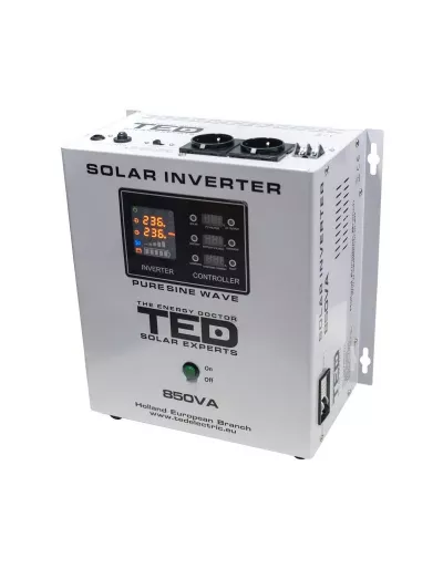 Invertor Solar Fotovoltaic Monofazat Off-Grid, 12V 850VA 500W MPPT cu unda sinusoidala pura, TED Electric TED000286