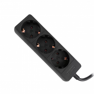 Prelungitor 5 metri cu 3 Schuko, Cablu 3x 1.5mm, Culoare Negru, Putere 3680W 16A, TED Electric TED001856